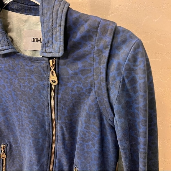 Doma Leather OOAK reworked moto Jacket, blu with animal print and back graphic S - Picture 5 of 17